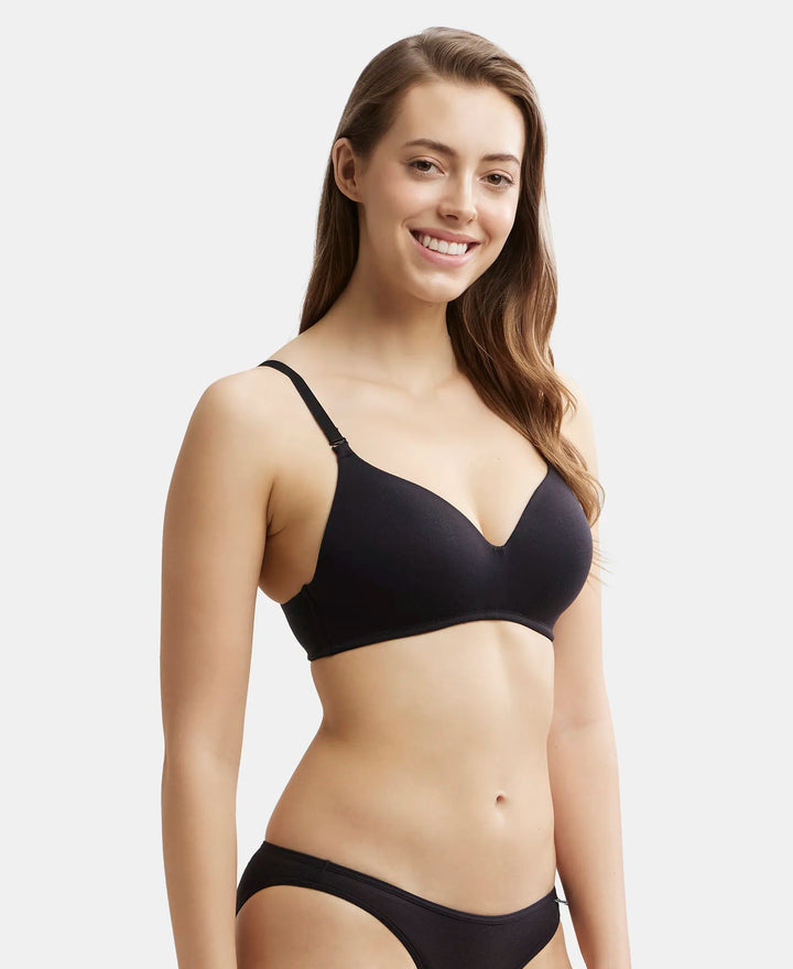 Wirefree Padded Tencel Lyocell Elastane Full Coverage Multiway T-Shirt Bra with Adjustable Straps - Black-2