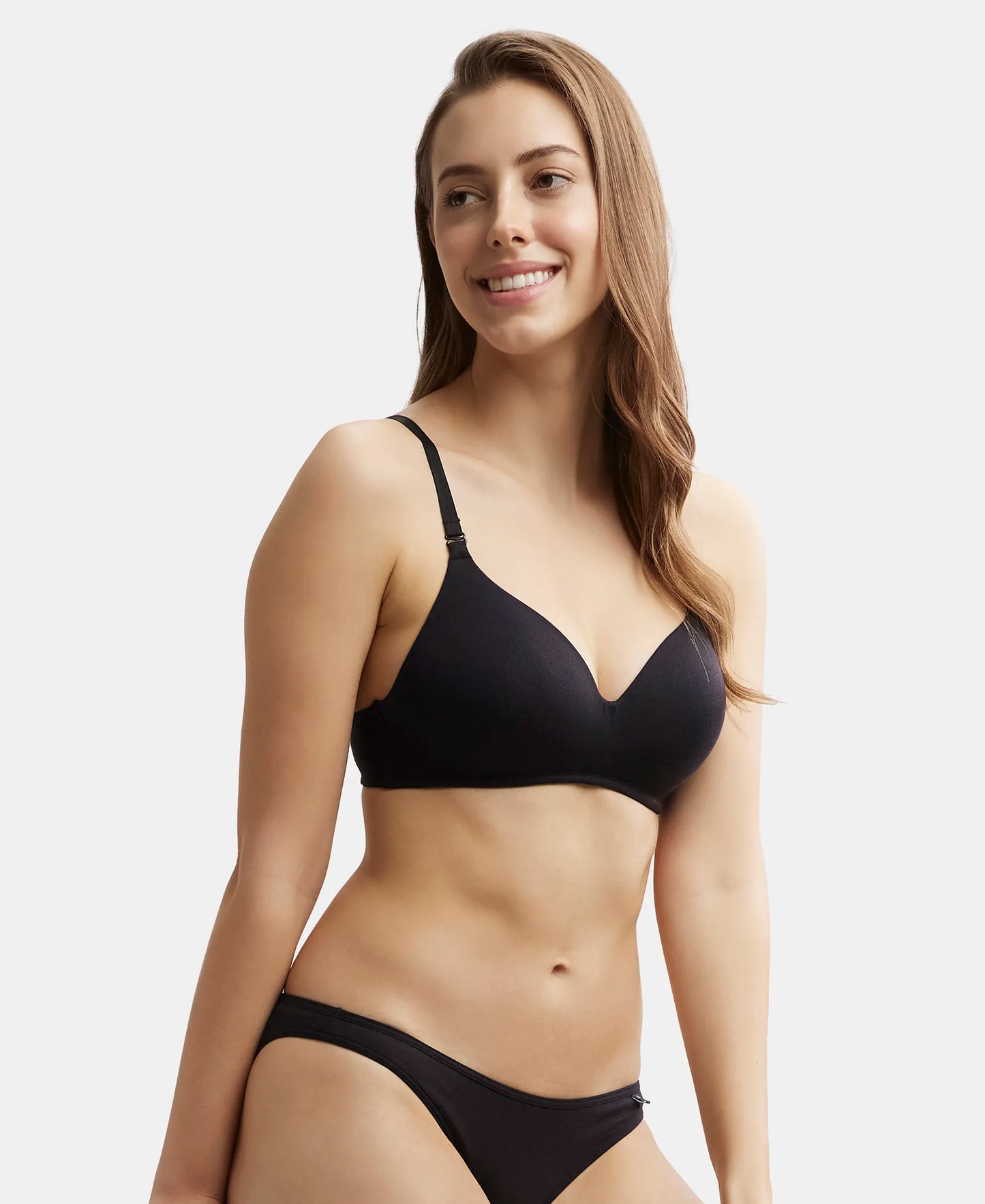 Wirefree Padded Tencel Lyocell Elastane Full Coverage Multiway T-Shirt Bra with Adjustable Straps - Black-5