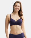 Wirefree Padded Tencel Lyocell Elastane Full Coverage Multiway T-Shirt Bra with Adjustable Straps - Classic Navy-1