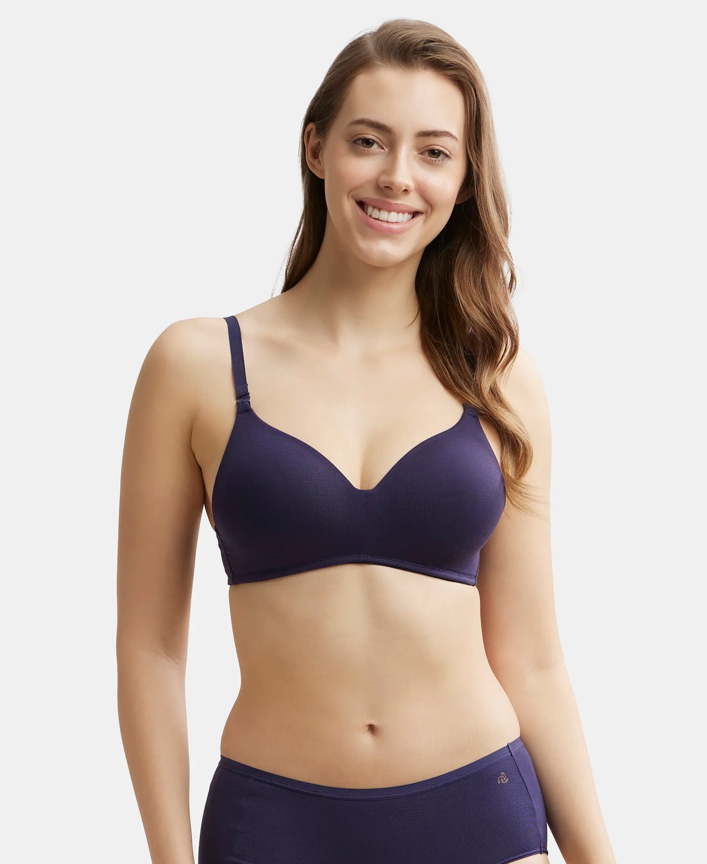 Wirefree Padded Tencel Lyocell Elastane Full Coverage Multiway T-Shirt Bra with Adjustable Straps - Classic Navy-1