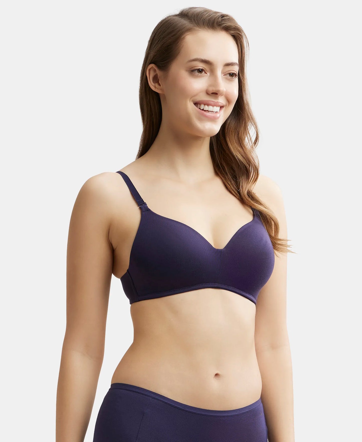 Wirefree Padded Tencel Lyocell Elastane Full Coverage Multiway T-Shirt Bra with Adjustable Straps - Classic Navy-2