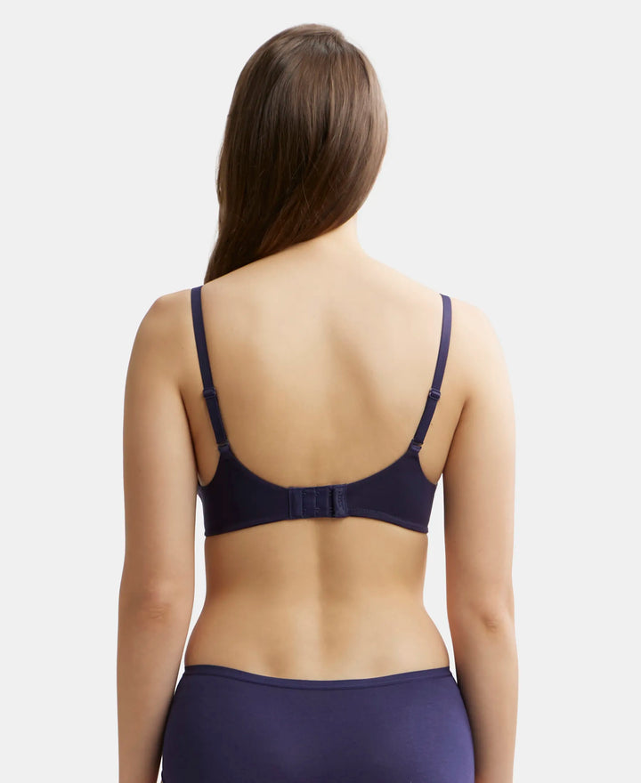 Wirefree Padded Tencel Lyocell Elastane Full Coverage Multiway T-Shirt Bra with Adjustable Straps - Classic Navy-3