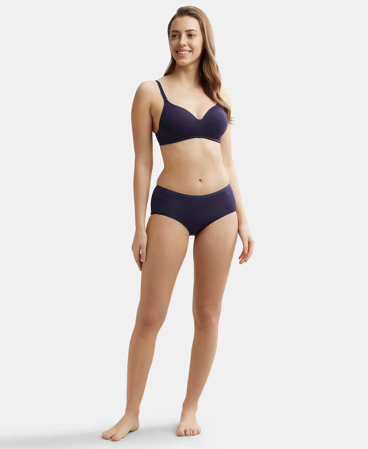 Wirefree Padded Tencel Lyocell Elastane Full Coverage Multiway T-Shirt Bra with Adjustable Straps - Classic Navy-6