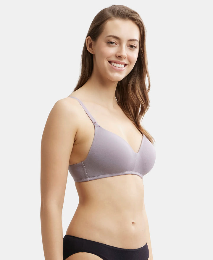 Wirefree Padded Tencel Lyocell Elastane Full Coverage Multiway T-Shirt Bra with Adjustable Straps - Minimal Grey-2