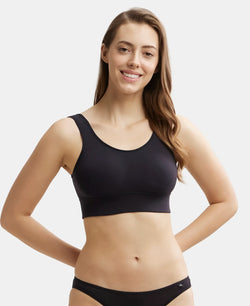 Wirefree Padded Tencel Lyocell Elastane Full Coverage Lounge Bra with Stay Fresh Properties and Removable Pads - Black-1