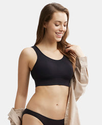 Wirefree Padded Tencel Lyocell Elastane Full Coverage Lounge Bra with Stay Fresh Properties and Removable Pads - Black-5