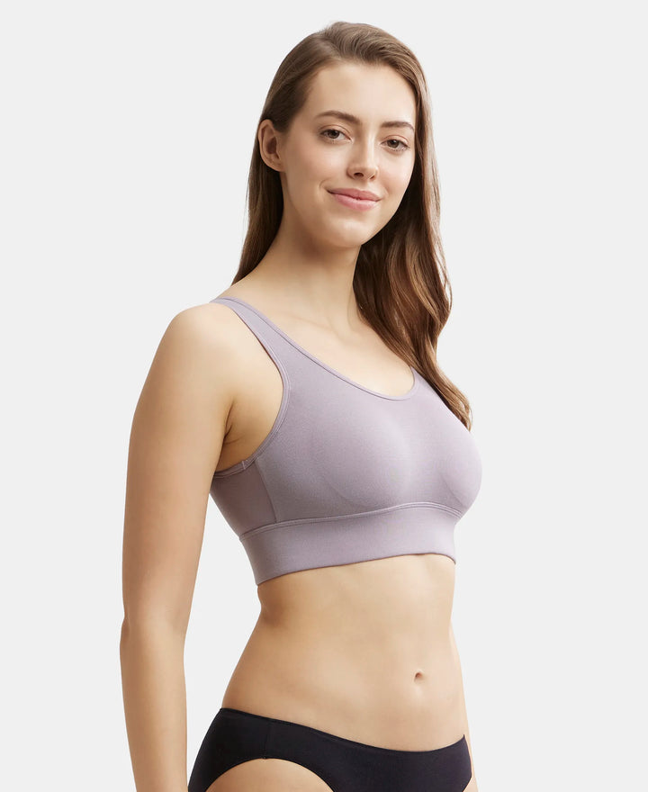 Wirefree Padded Tencel Lyocell Elastane Full Coverage Lounge Bra with Stay Fresh Properties and Removable Pads - Minimal Grey-2