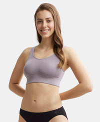 Wirefree Padded Tencel Lyocell Elastane Full Coverage Lounge Bra with Stay Fresh Properties and Removable Pads - Minimal Grey-5