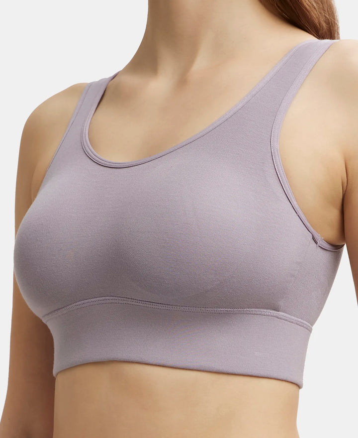 Wirefree Padded Tencel Lyocell Elastane Full Coverage Lounge Bra with Stay Fresh Properties and Removable Pads - Minimal Grey-7