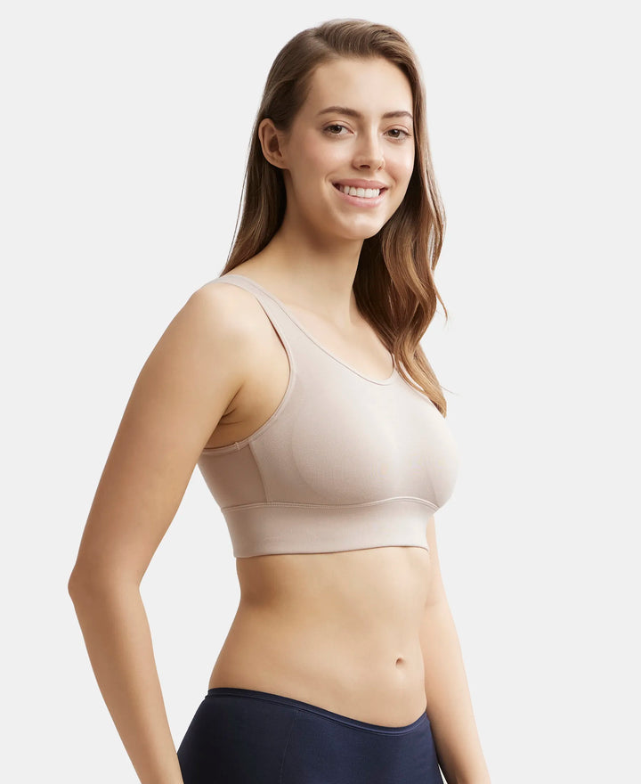 Wirefree Padded Tencel Lyocell Elastane Full Coverage Lounge Bra with Stay Fresh Properties and Removable Pads - Mushroom-2