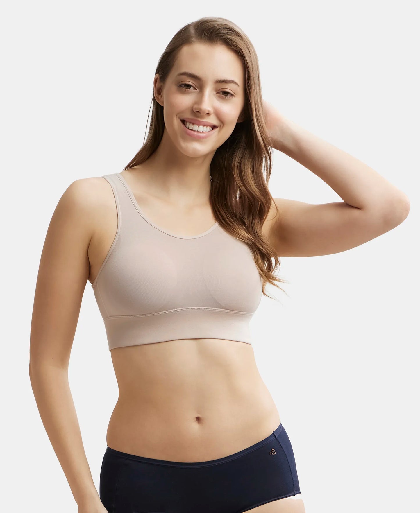 Wirefree Padded Tencel Lyocell Elastane Full Coverage Lounge Bra with Stay Fresh Properties and Removable Pads - Mushroom-5