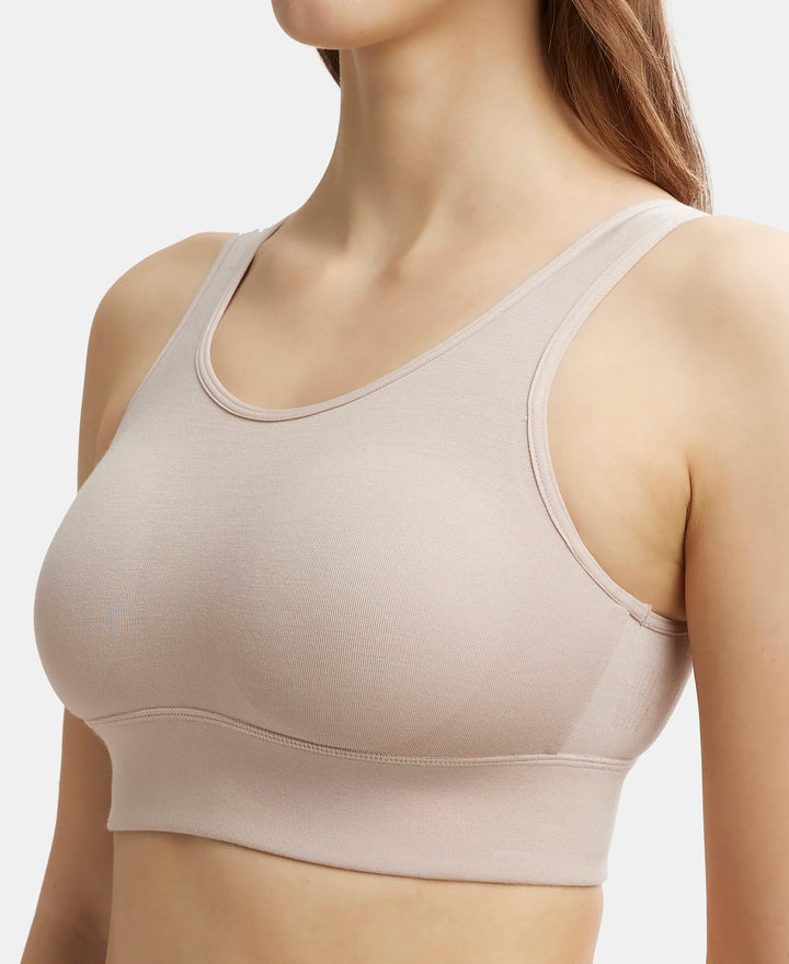 Wirefree Padded Tencel Lyocell Elastane Full Coverage Lounge Bra with Stay Fresh Properties and Removable Pads - Mushroom-7