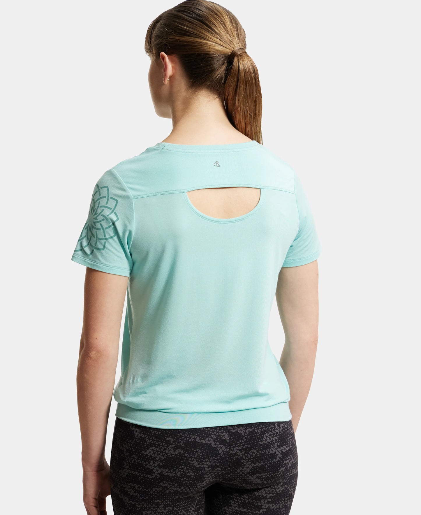 Tencel Lyocell Elastane Relaxed Fit Graphic Printed Half Sleeve T-Shirt - Aqua Haze-3
