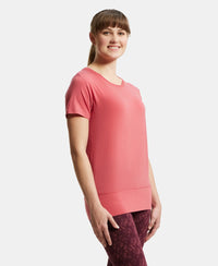 Tencel Lyocell Elastane Relaxed Fit Graphic Printed Half Sleeve T-Shirt - Garnet Rose-2