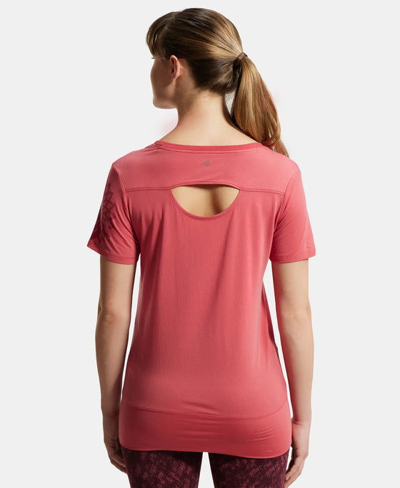Tencel Lyocell Elastane Relaxed Fit Graphic Printed Half Sleeve T-Shirt - Garnet Rose-3
