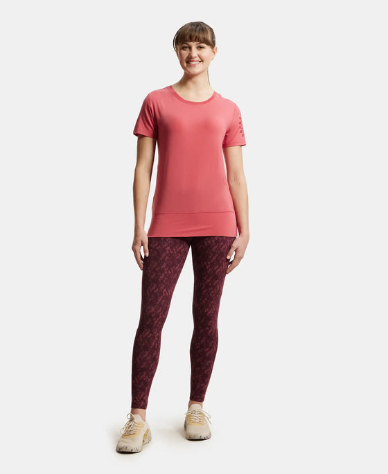 Tencel Lyocell Elastane Relaxed Fit Graphic Printed Half Sleeve T-Shirt - Garnet Rose-4