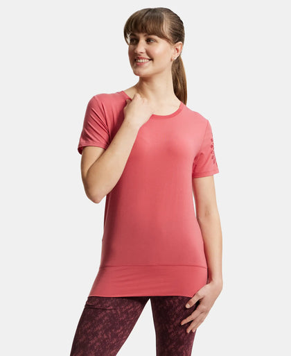 Tencel Lyocell Elastane Relaxed Fit Graphic Printed Half Sleeve T-Shirt - Garnet Rose-5