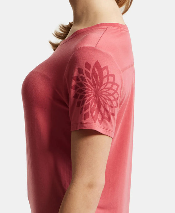 Tencel Lyocell Elastane Relaxed Fit Graphic Printed Half Sleeve T-Shirt - Garnet Rose-7