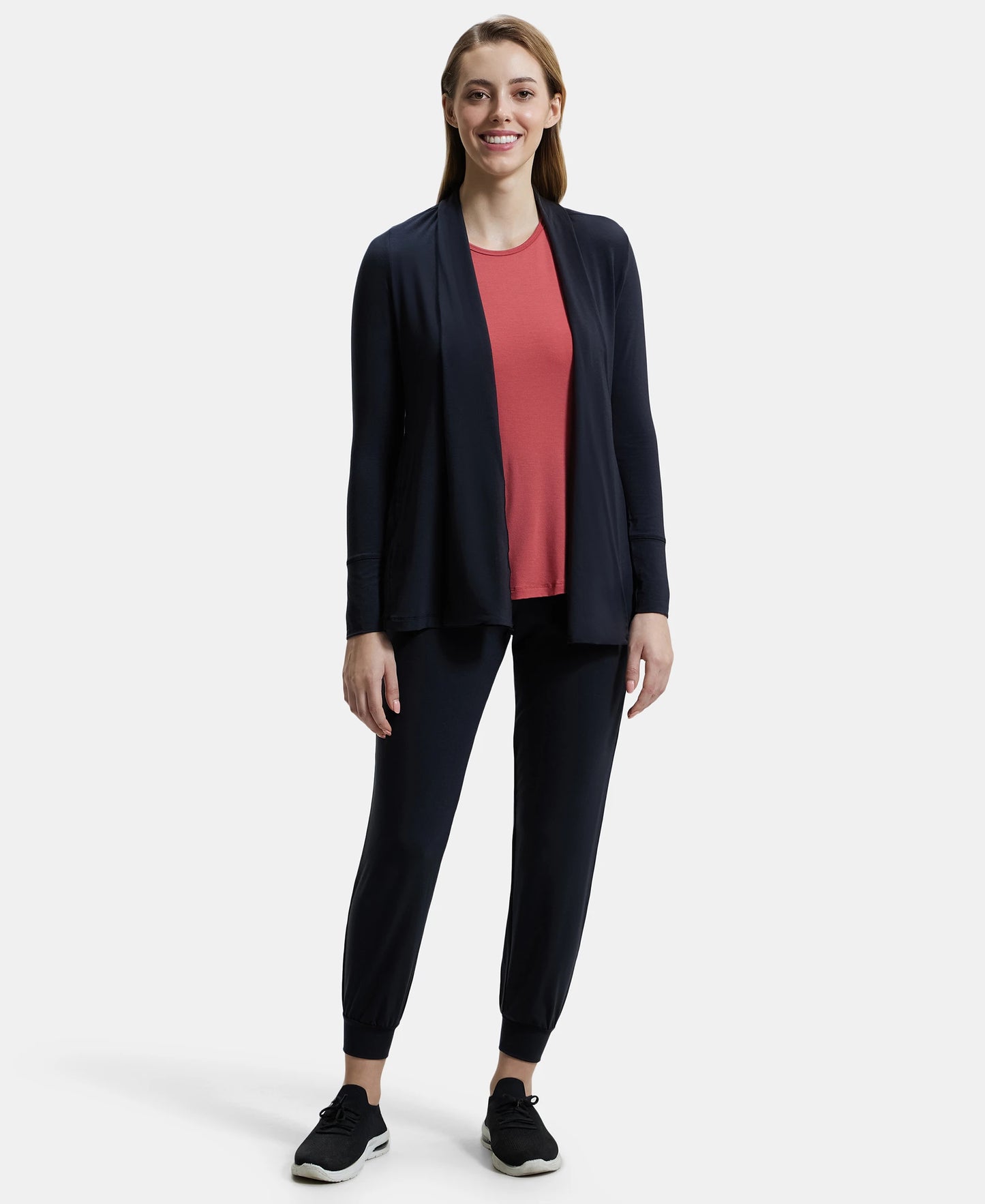 Environment Friendly Lyocell Relaxed Fit Full Sleeve Shrug - Black-4