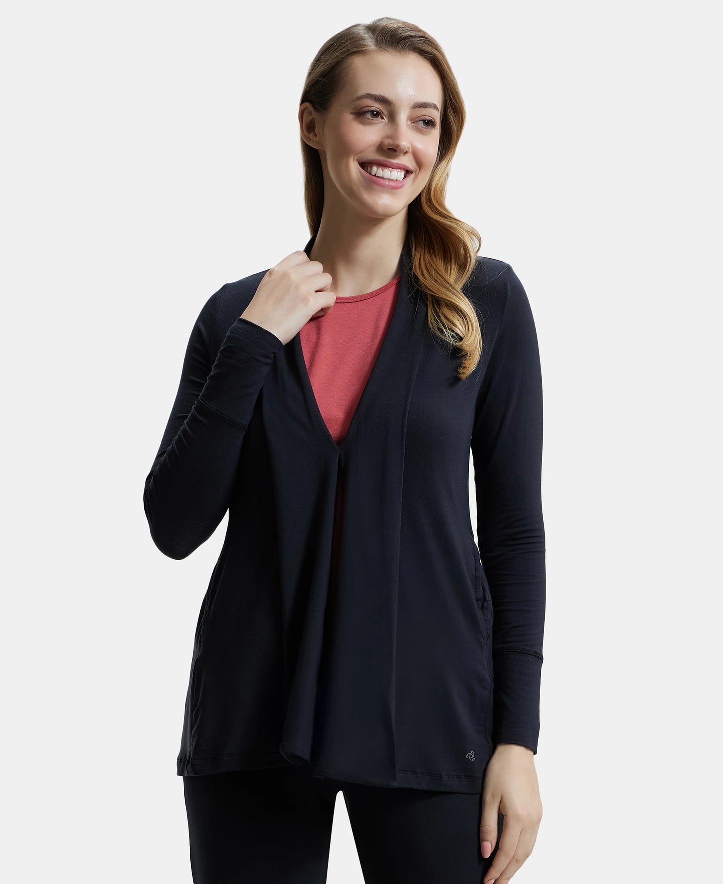 Environment Friendly Lyocell Relaxed Fit Full Sleeve Shrug - Black-5