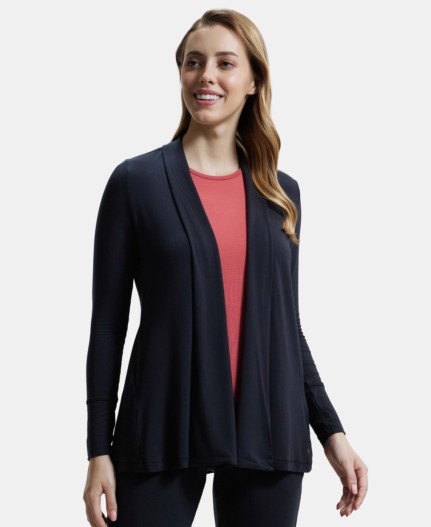 Environment Friendly Lyocell Relaxed Fit Full Sleeve Shrug - Black-6