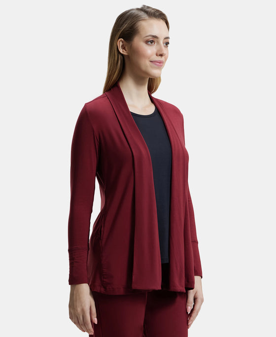 Environment Friendly Lyocell Relaxed Fit Full Sleeve Shrug - Cabernet-2