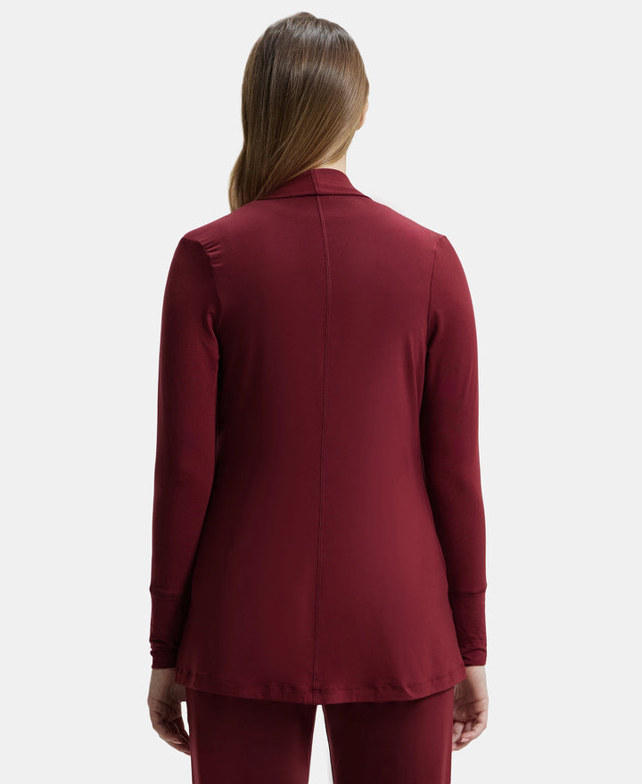 Environment Friendly Lyocell Relaxed Fit Full Sleeve Shrug - Cabernet-3