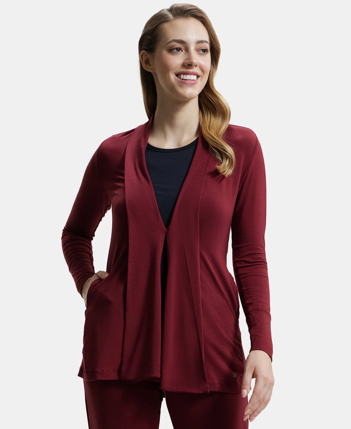 Environment Friendly Lyocell Relaxed Fit Full Sleeve Shrug - Cabernet-6
