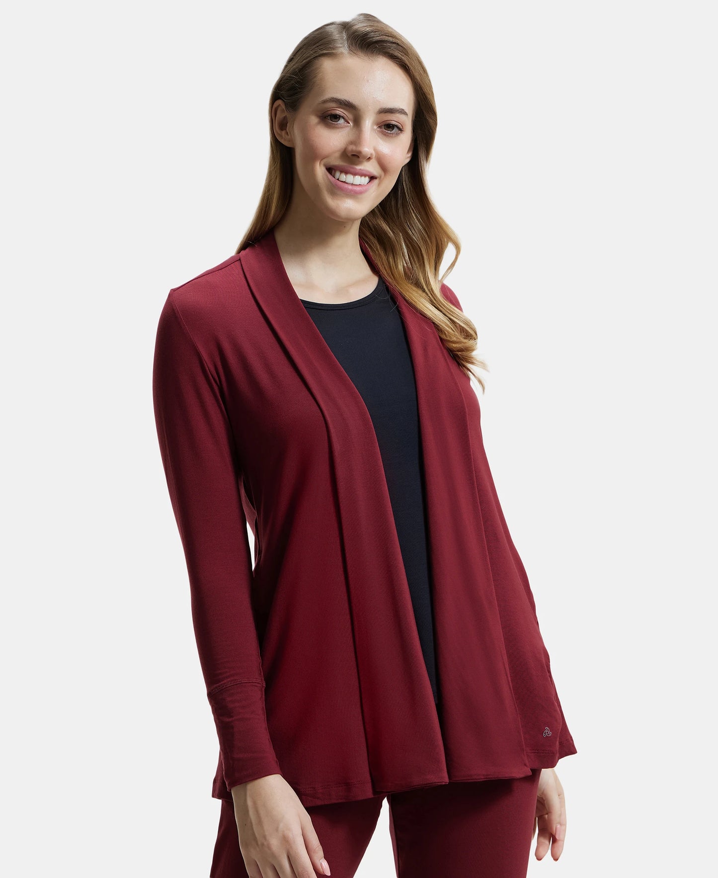 Environment Friendly Lyocell Relaxed Fit Full Sleeve Shrug - Cabernet-7