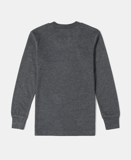Kid's Super Combed Cotton Rich Full Sleeve Thermal Undershirt with StayWarm Treatment - Charcoal Melange-2