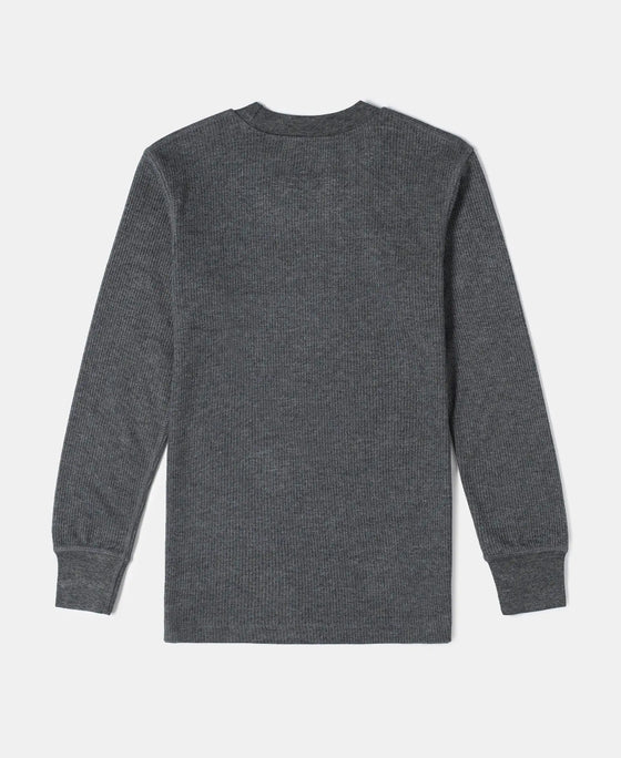 Kid's Super Combed Cotton Rich Full Sleeve Thermal Undershirt with StayWarm Treatment - Charcoal Melange-2
