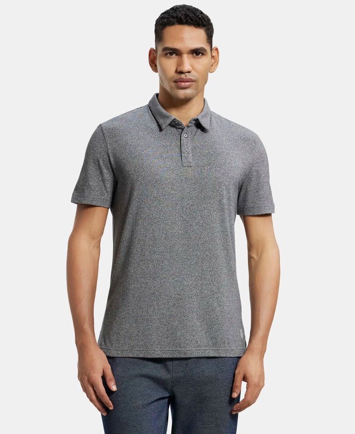 Tencel Micro Modal Supima Cotton Elastane Stretch Half Sleeve Polo T-Shirt - Black Jasper-1