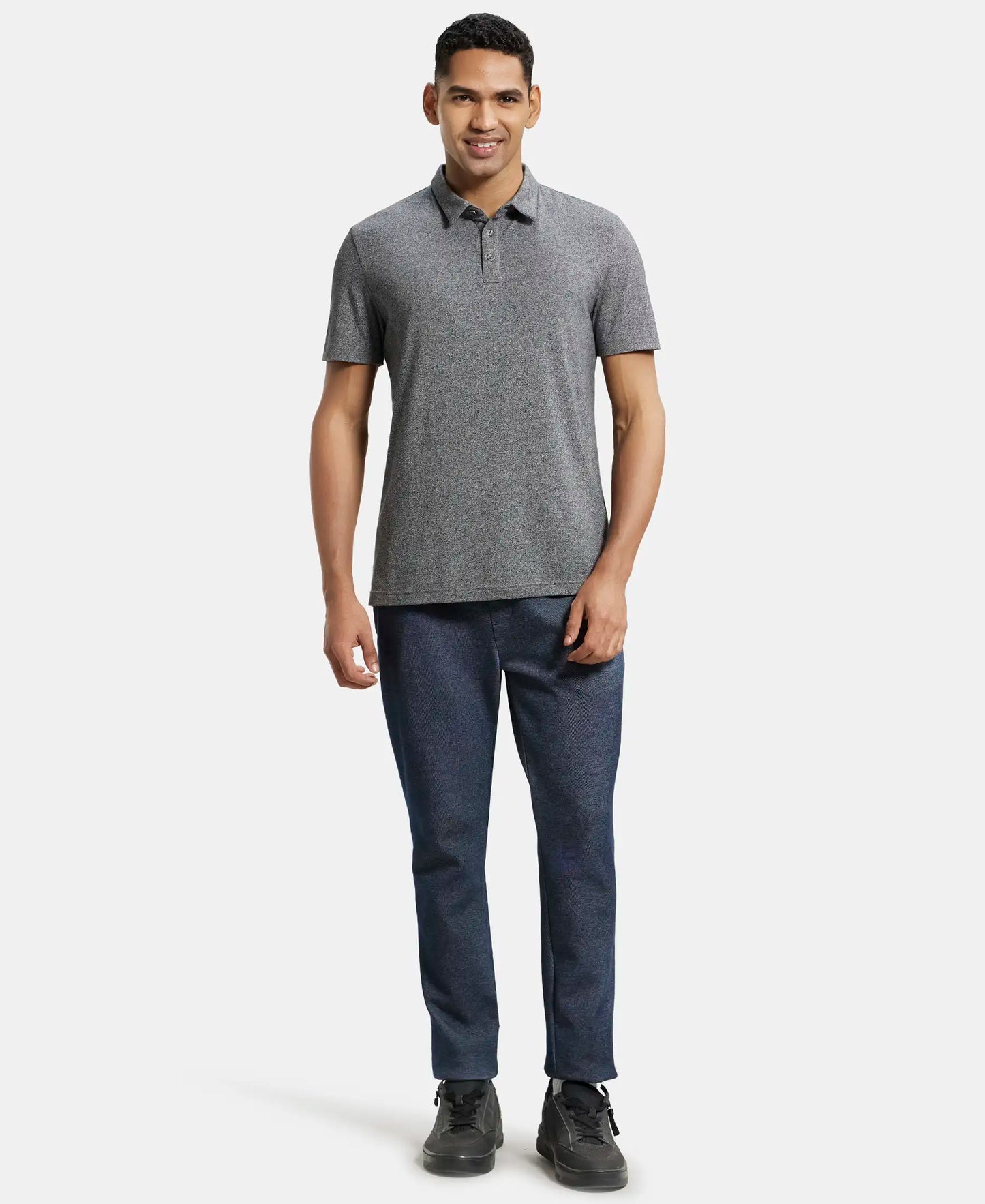 Tencel Micro Modal Supima Cotton Elastane Stretch Half Sleeve Polo T-Shirt - Black Jasper-4