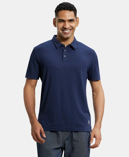 Tencel Micro Modal Supima Cotton Elastane Stretch Half Sleeve Polo T-Shirt - Ink Blue Melange-1
