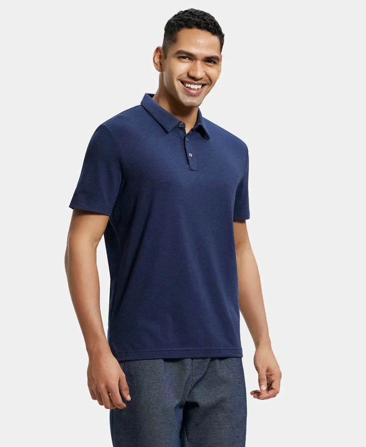 Tencel Micro Modal Supima Cotton Elastane Stretch Half Sleeve Polo T-Shirt - Ink Blue Melange-2