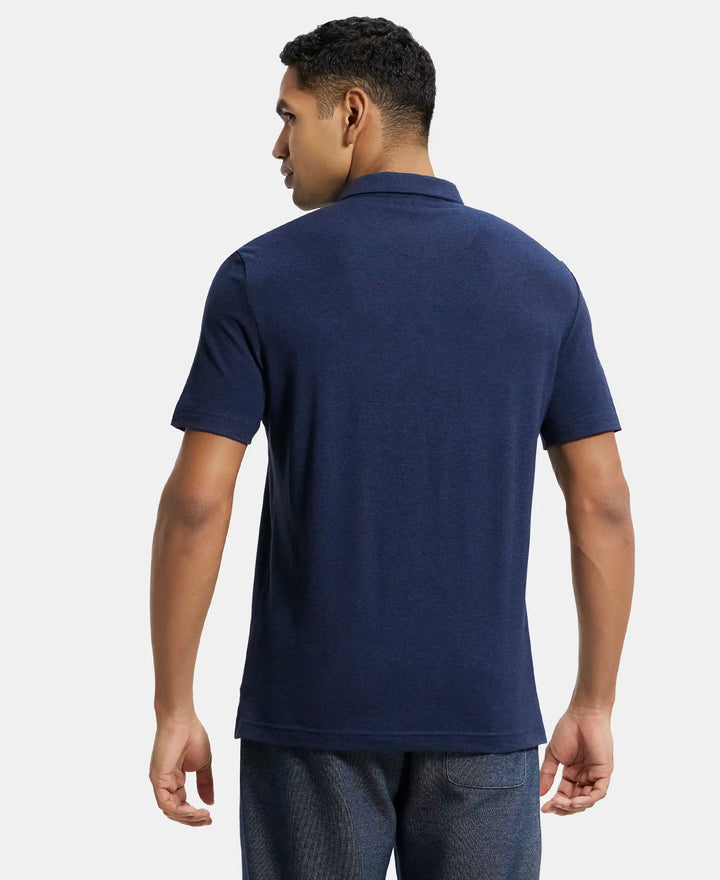 Tencel Micro Modal Supima Cotton Elastane Stretch Half Sleeve Polo T-Shirt - Ink Blue Melange-3