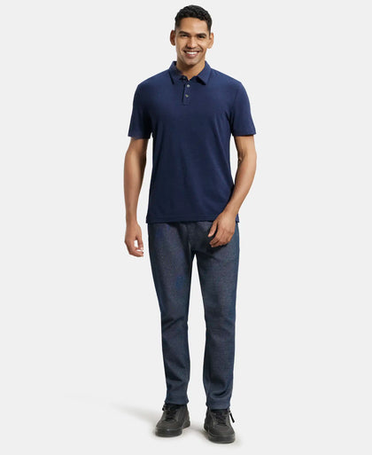 Tencel Micro Modal Supima Cotton Elastane Stretch Half Sleeve Polo T-Shirt - Ink Blue Melange-4