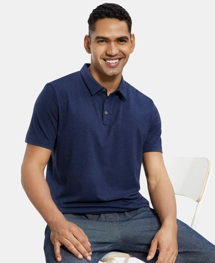 Tencel Micro Modal Supima Cotton Elastane Stretch Half Sleeve Polo T-Shirt - Ink Blue Melange-5