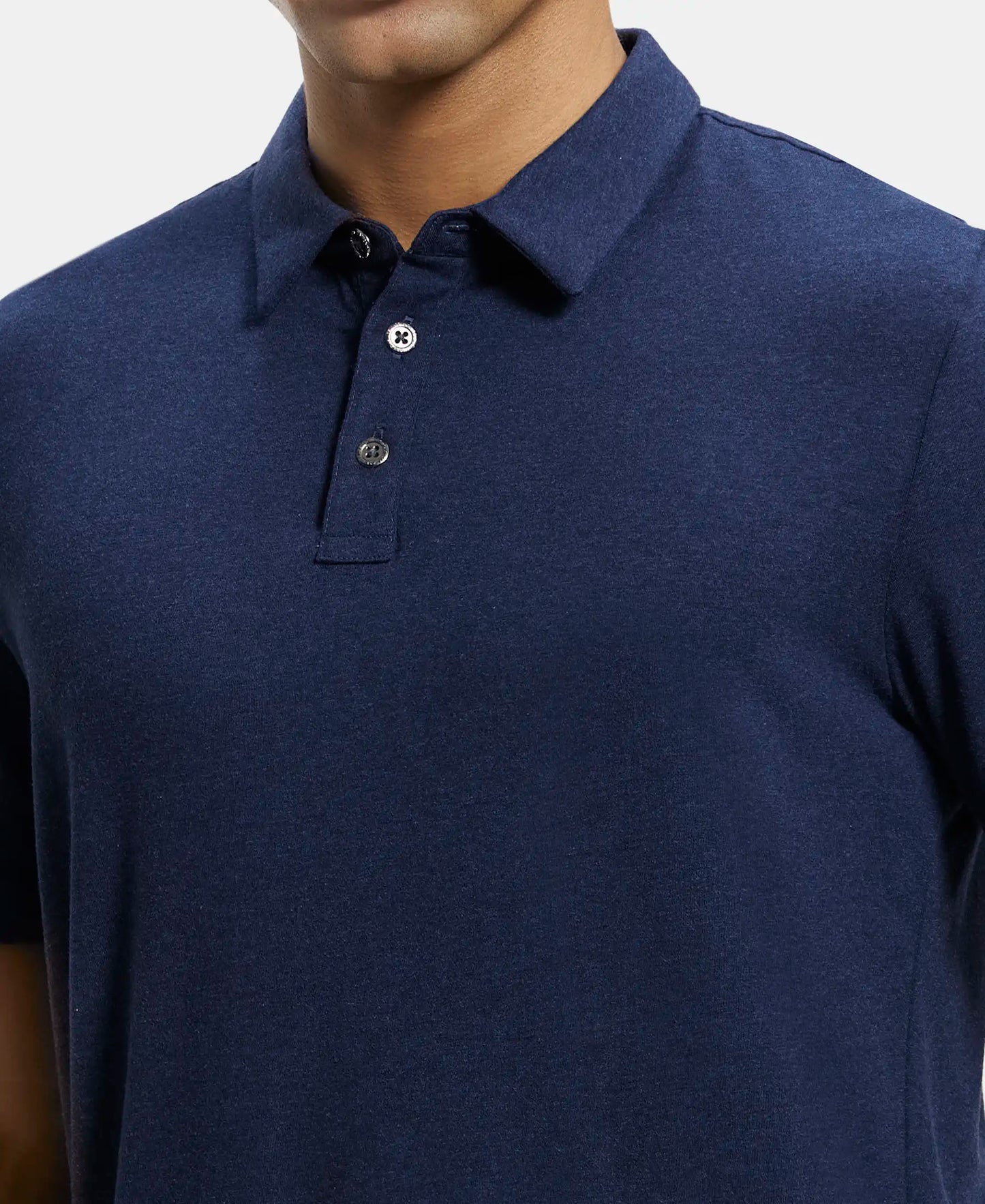 Tencel Micro Modal Supima Cotton Elastane Stretch Half Sleeve Polo T-Shirt - Ink Blue Melange-6
