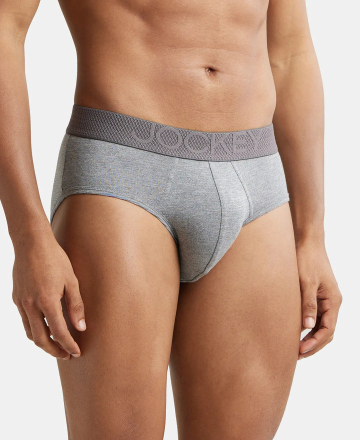 Bamboo Cotton Elastane Breathable Mesh Brief with StayDry Treatment - Mid Grey Melange-2