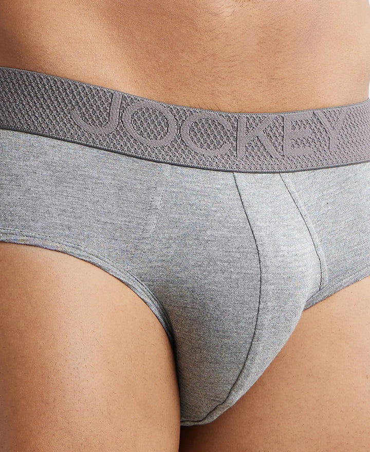 Bamboo Cotton Elastane Breathable Mesh Brief with StayDry Treatment - Mid Grey Melange-6