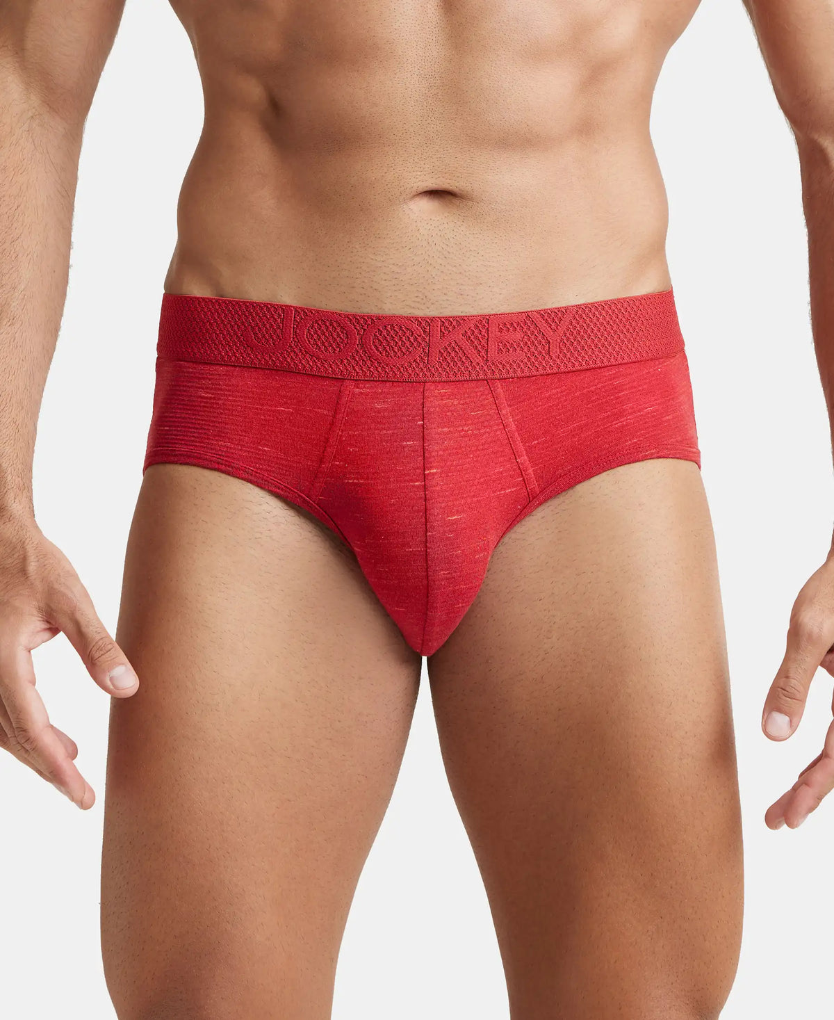 Bamboo Cotton Elastane Stretch Breathable Mesh Brief with StayDry Treatment - Red Multi Melange