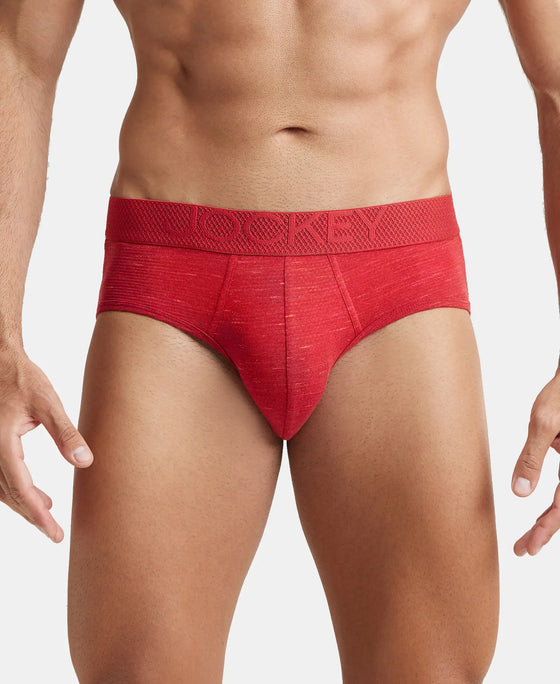 Bamboo Cotton Elastane Breathable Mesh Brief with StayDry Treatment - Red Multi Melange-1