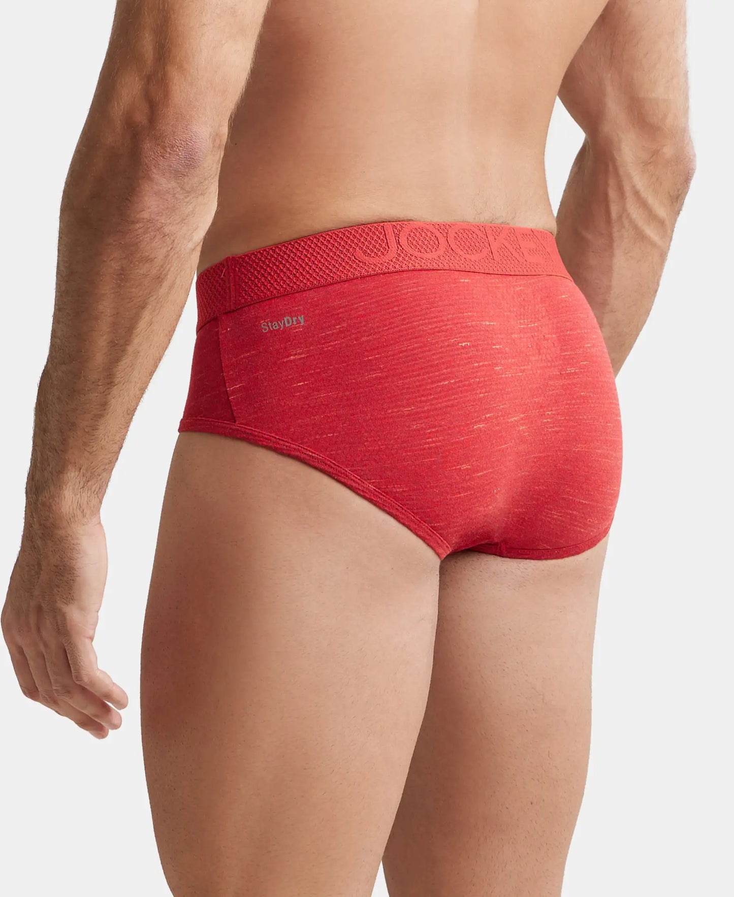 Bamboo Cotton Elastane Breathable Mesh Brief with StayDry Treatment - Red Multi Melange-3