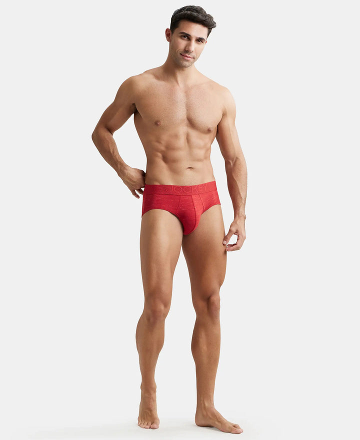 Bamboo Cotton Elastane Breathable Mesh Brief with StayDry Treatment - Red Multi Melange-4