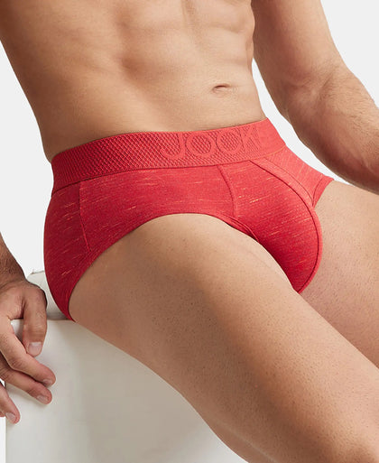 Bamboo Cotton Elastane Breathable Mesh Brief with StayDry Treatment - Red Multi Melange-5