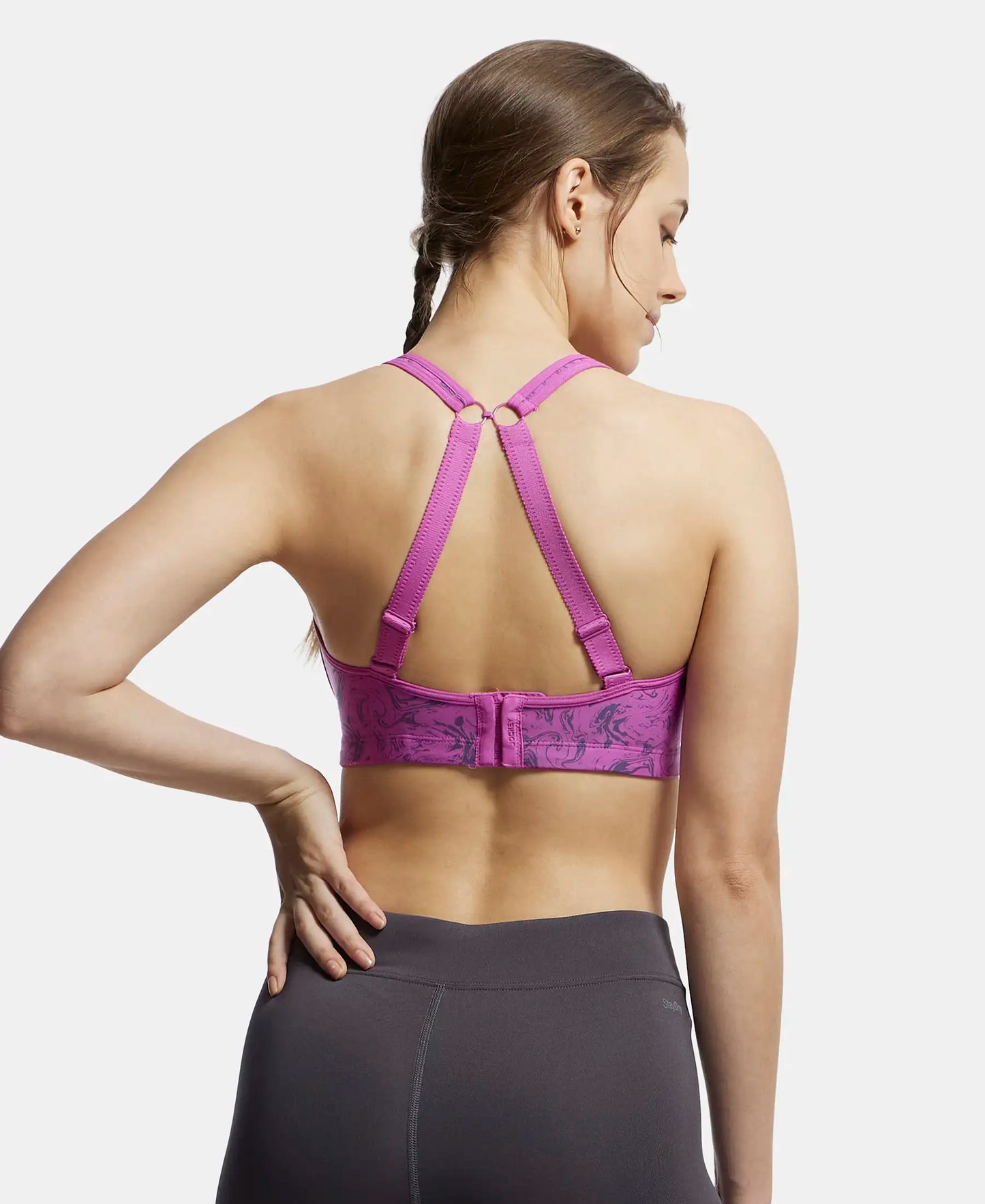Wirefree Padded Microfiber Elastane Full Coverage Sports Bra with Optional Racer Back Styling - Lavender Scent Assorted Prints-3