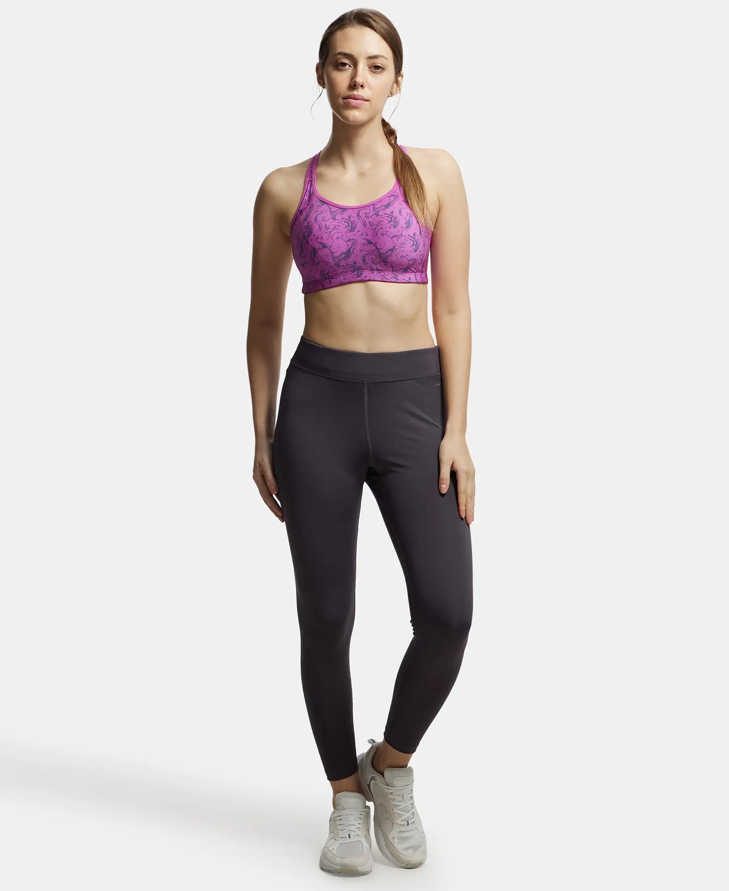 Wirefree Padded Microfiber Elastane Full Coverage Sports Bra with Optional Racer Back Styling - Lavender Scent Assorted Prints-4