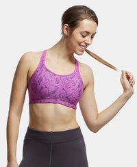 Wirefree Padded Microfiber Elastane Full Coverage Sports Bra with Optional Racer Back Styling - Lavender Scent Assorted Prints-5