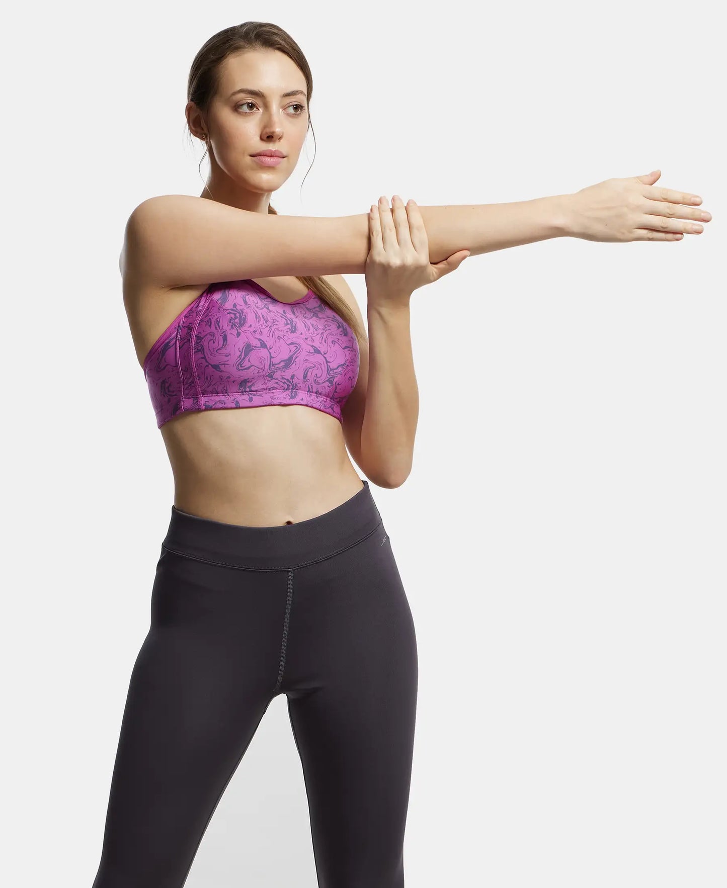 Wirefree Padded Microfiber Elastane Full Coverage Sports Bra with Optional Racer Back Styling - Lavender Scent Assorted Prints-6
